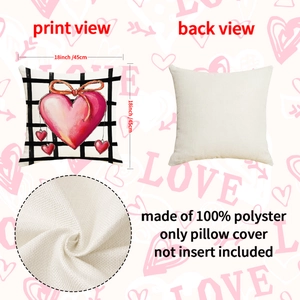 Valentine's Day heart and cat print polyester pillow cover measuring 18x18 inches