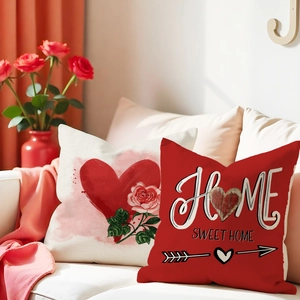 Romantic Valentine heart and rose linen pillow covers with Home Sweet Home print