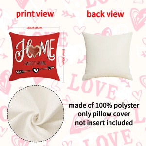 Red Home Sweet Home 18x18 inch polyester heart pillow cover with texture detail
