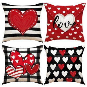 Housses De Coussin De La Saint Valentin Polyester Imprimé Cœur Lettrage D'amour Décoration Romantique Pour Canapé Lit