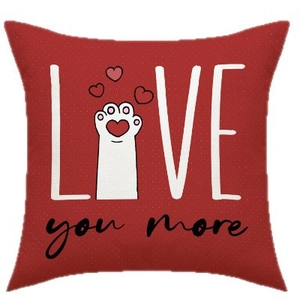 Red cat paw Love You More throw pillow cover for Valentine's Day sofa decoration