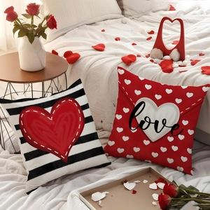 Housses de coussin romantiques Saint-Valentin avec cœurs rouges et texte artistique