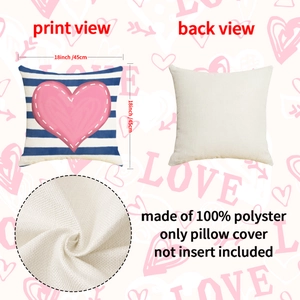 Blue and white striped Valentine's Day heart pillow cover made of polyester fabric