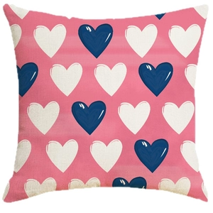 Pink heart pattern throw pillow cover in linen texture for Valentine home decor