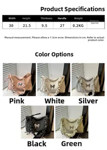 Spécifications de taille et vue du matériau du sac cabas plissé avec nœud métallique