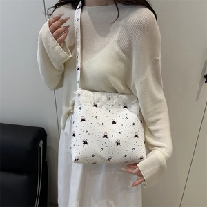 Cute white lace crossbody bag with letter prints and bear pattern for women