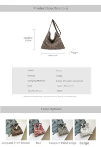 Detailed size specifications of large floral and leopard print canvas tote bags for women