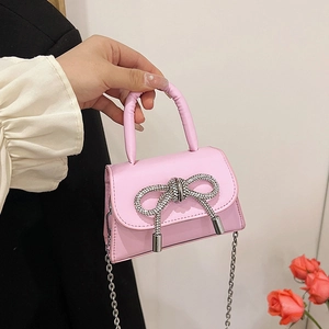 Mini Sac Carré à Nœud pour Femmes Strass Nœud Papillon Bandoulière Chaîne Cuir PU Sac à Main pour Mariage Fête Mode Sac