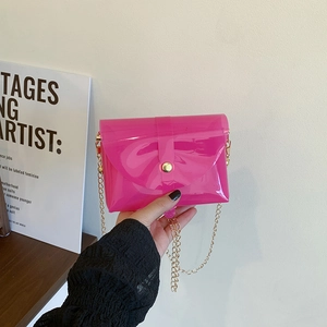 Petit Sac Bandoulière Femme PVC Transparent Enveloppe Sac Épaule Avec Chaîne Dorée Streetwear Été Casual