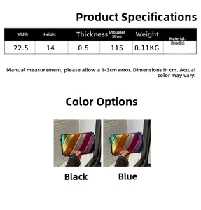 Detailed size chart for striped chain crossbody bag with exact dimensions and material info