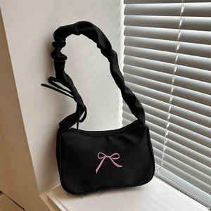 Sac Sous Les Aisselles Pour Femmes Avec Poignée Froncée Broderie Noeud Tissu Baguette Sac À Main Pour Style Quotidien