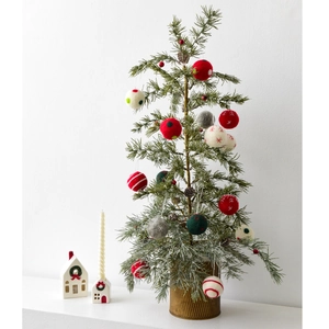 Christmas wool felt ball ornaments with snowflake embroidery on decorative tree