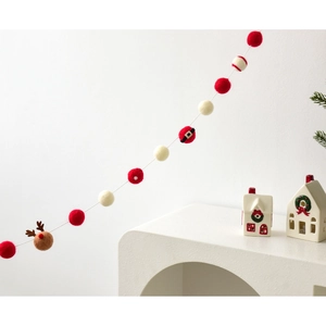 Christmas wool felt ball garland with reindeer and Santa belt theme for holiday home decor