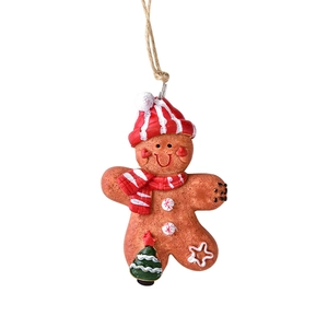 Christmas gingerbread man resin ornament with red hat and scarf hanging decoration