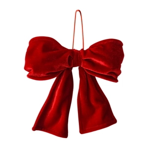 Red velvet Christmas bow hanging ornament for tree decoration and holiday party decor