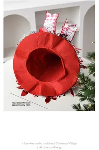 Detail of red velvet pet Christmas hat with 18cm head circumference for small cats and dogs