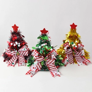Christmas Tree Topper Hat Star Top Tinsel Decorative Festive Party Headwear Big Bow Striped Plaid Holiday Ornament