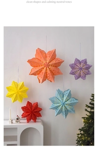 Detailed close-up of 7-point hollow paper star lanterns with warm LED lighting effects