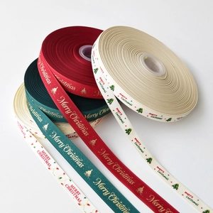 Weihnachtsband Dekoratives Polyester Satin Fröhliche Weihnachten Druck Schneeflocke Rentier Muster Für Geschenkverpackung Basteln