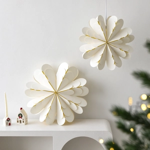 3D white paper star flower hanging ornament with gold foil edges for Christmas decor