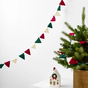 Christmas wool felt bunting flags in red green and white for festive holiday wall decor