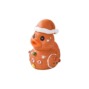 Gingerbread Christmas rubber duck ornament with red Santa hat and white snowflake details