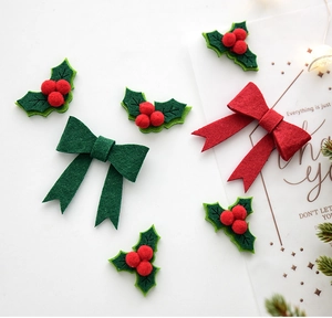 Felt Christmas bow with red berries and holly leaves for tree and gift decoration