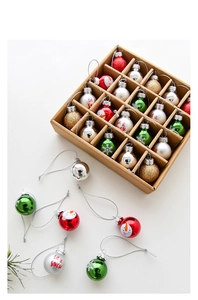 Detailed set of 25 colorful Christmas ball ornaments in a kraft paper gift box