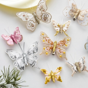Glitter Butterfly Ornaments Hollow Sparkly Mesh Clips For Christmas Tree Festive Party Hanging Home Decor