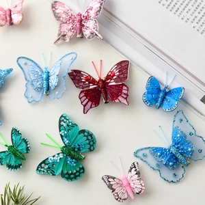 Glittering hollow butterfly Christmas tree ornaments with clips in various colors
