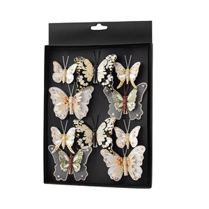 Set of 10 glitter hollow butterfly Christmas tree ornaments with clips for festive decoration
