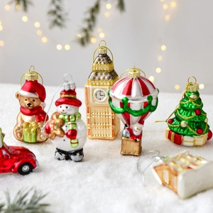 Christmas Hanging Ornaments Hand Painted Glass Santa Snowman Tree Shapes Festive Holiday Tree Decoration Pendant