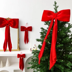 Grande fiocco natalizio in velluto rosso per alberi e decorazioni murali per feste ed eventi