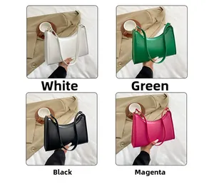 Collage of chic solid color hobo bags in white, green, black, and rose red colors