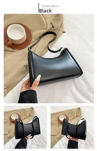 Close-up of black retro hobo bag with smooth PU leather finish and zipper detail
