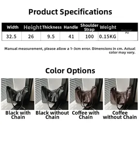 Detailed size specifications and material chart for the minimalist PU leather tote bag