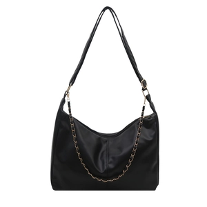 Classic black faux leather tote bag with elegant chain strap and large capacity