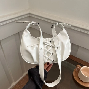 Bolso de Hombro Hobo de Moda para Mujer con Cordones y Lazo Piel PU Media Luna Gran Capacidad Bolso de Axila
