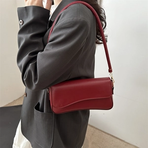Minimalist deep red underarm shoulder bag in premium faux leather for women