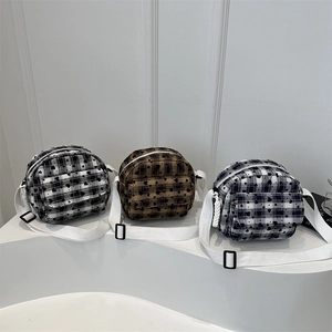 Three plaid pattern small crossbody bags with heart design and adjustable straps