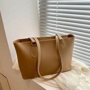 Women Contrast Stitching PU Leather Tote Bag Large Capacity Minimalist Urban Casual Shoulder Bag Fashion Commuter Handbag