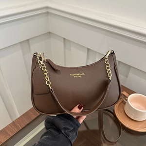 Sac Sous le Bras Mode Femme en Cuir PU Motif Litchi Tendance Chaîne Sac à Bandoulière Pour Bureau Décontracté Streetwear