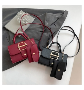 Detailed close-up of square crossbody bags with lychee grain texture and coin purses