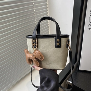 Sac Seau Rétro en Toile et Cuir Patchwork pour Femmes Sac à Bandoulière de Mode Avec Charme de Chien Petit Sac Cabas Quotidien