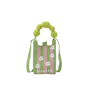 Lindo mini bolso de punto para móvil con motivos florales y asa en forma de nube
