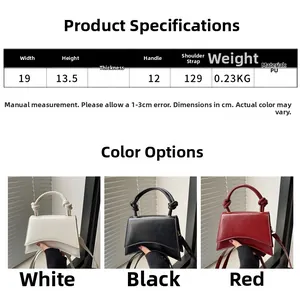 Detailed size specifications for the stylish PU crossbody bag in white, black and red