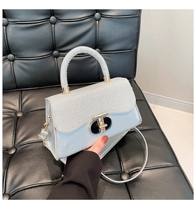 Close-up of structured handbag featuring glitter texture and golden twist lock detail