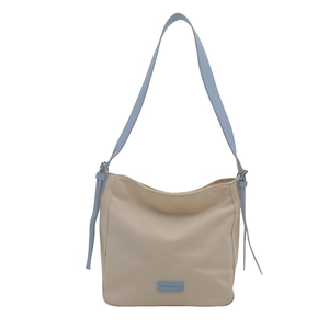Sac fourre-tout ethnique en toile beige avec bandoulières bleu clair pour femme