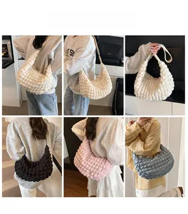 Collage of quilted puff tote bags showing various colors and crossbody wearing styles