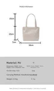 Fiche technique détaillée montrant les dimensions et poids du sac fourre-tout en cuir PU